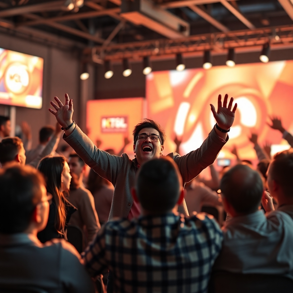 A photorealistic image showcasing a successful marketing campaign, maybe a successful product launch or a positive customer testimonial.