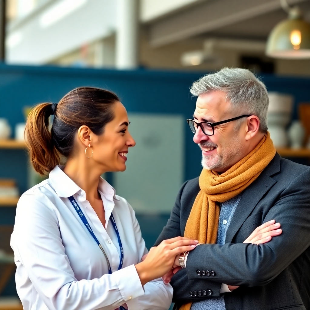 Photorealistic image of a business consultant mentoring a local business owner. Show a genuine connection and collaborative approach.
